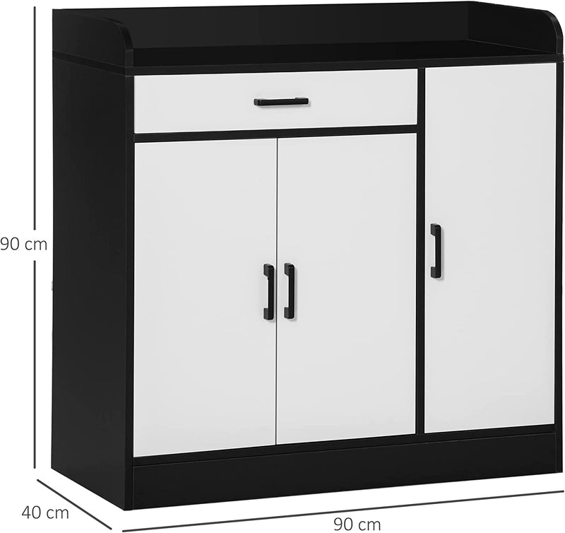 Mobiletto Da Cucina Moderno in MDF Con 2 Armadietti, 1 Cassetto E Ripiani Regolabili, 90X40X90 Cm, Bianco E Nero