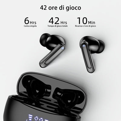 Cuffie Bluetooth, Auricolari Bluetooth 5.3 Con Bassi Profondi, Nuovo Cuffie Wireless ENC Cancellazione Rumore, Controllo Touch, 42 Ore Di Riproduzione, Auricolare Bluetooth Sport Con LED Display