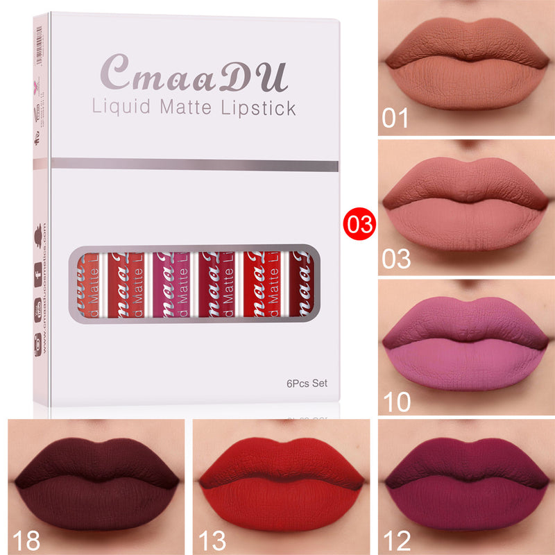 6 Boxes of Matte Non-Stick Cup Waterproof Lipstick Long Lasting Lip Gloss