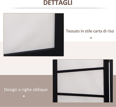 Separè a 3 Pannelli, Paravento in Legno Pieghevole per Interni, 120X170Cm, Nero E Bianco