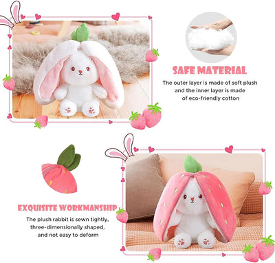 Animale Di Peluche Coniglio Nascosto, Morbido E Tenero Animale Di Peluche Coniglio E Carota, Cuscino per Di Carota Peluche, Cuddle Bunny Idea Regalo per Ragazzi E Ragazze (Fragola, 25 Cm)