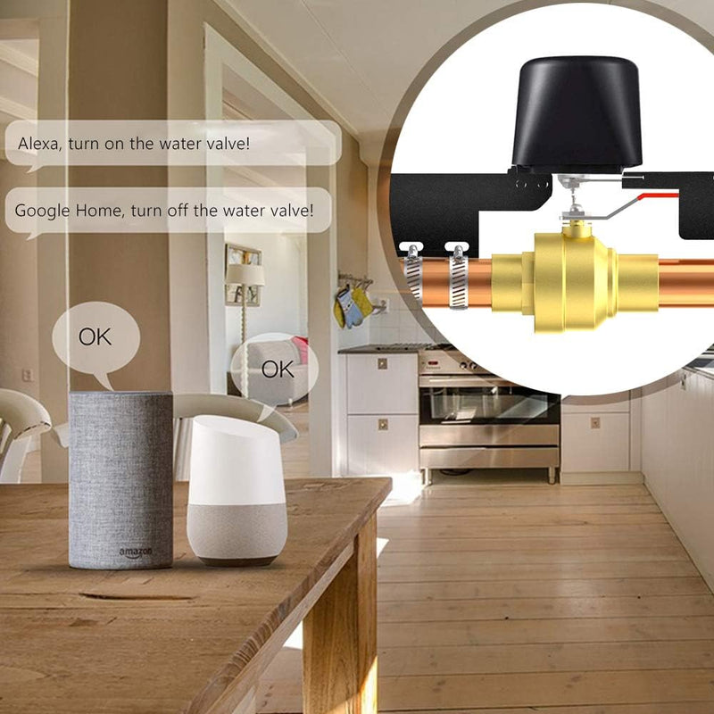 Smart Water Valve - Valvola Di Intercettazione Wifi, Compatibile Con Alexa E Google, Controllo Vocale Automatico, Controllo Bluetooth, per Cucina, Giardino, Fattoria (Nero)