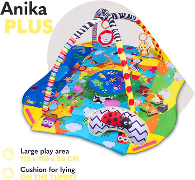 Anika 2In1 Palestrina Tappetino Da Gioco per Neonato E Bambino Box 114Cm Cuscino Sotto La Pancia Ricco Set Di Giocattoli Varie Forme E Colori Interattivo Sviluppa Abilità Motorie E Cognitive