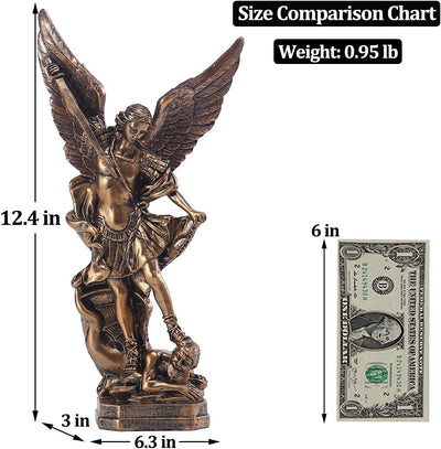 Statua Di San Miguel Arcangel Da 31,8 Cm, Statua Di San Michele in Resina Bronzata, Statuetta Di San Michele Arcangelo Vittoriosamente Sopra Satana, Adatta per La Collezione O La Decorazione