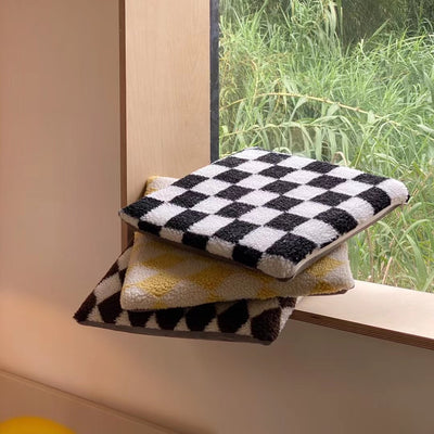 Jacquard Lamb Velvet Diamond Checkerboard Cushion