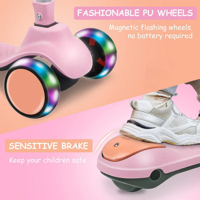 Monopattino per Bambini 2-12 Anni, 4 Regolabili in Altezza, 3 Eleganti Ruote LED, Monopattino Pieghevole, Carico Massimo 50 Kg, Regalo per Bambini