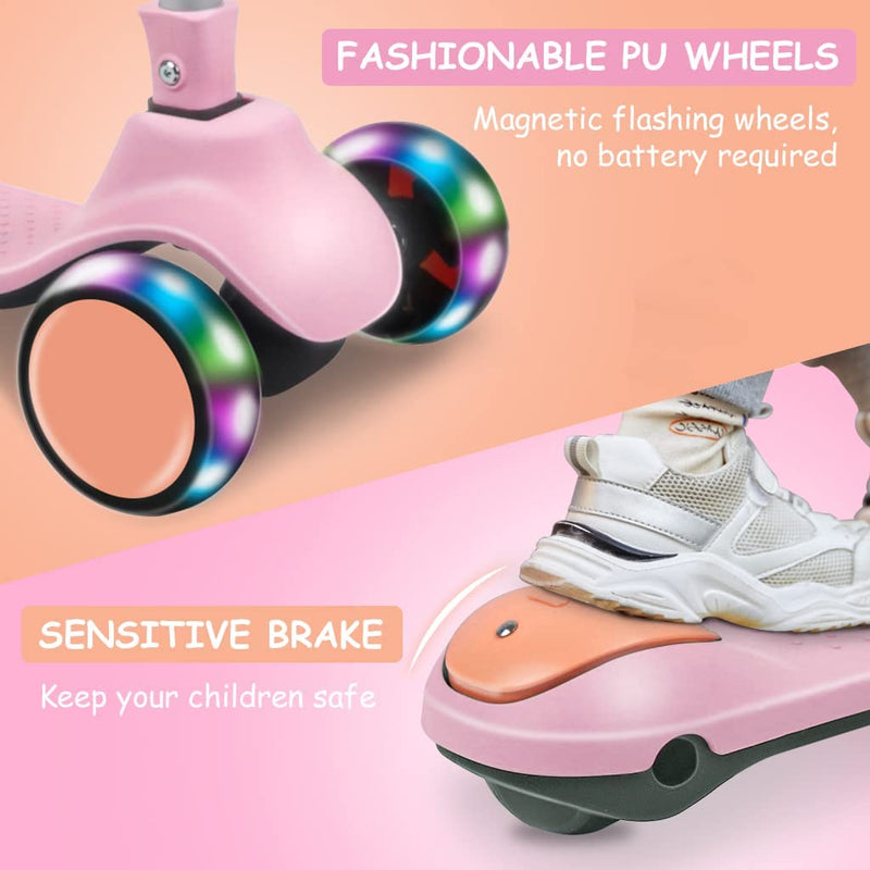 Monopattino per Bambini 2-12 Anni, 4 Regolabili in Altezza, 3 Eleganti Ruote LED, Monopattino Pieghevole, Carico Massimo 50 Kg, Regalo per Bambini