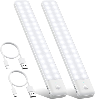 Luce Armadio LED, 【80Led-Super Luminoso】 Luci Notturna Con Sensore Di Movimento, USB C Ricaricabile Lampada Armadio, 32CM Pollice Luce Magnetica,3 Modalità, per Corridoio Garage Cucine-2Pezzi