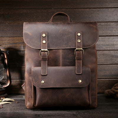 Men'S Backpack Backpack Bag Retro Crazy Horse Leather Bag Retro Casual Male Computer Bag Wholesale