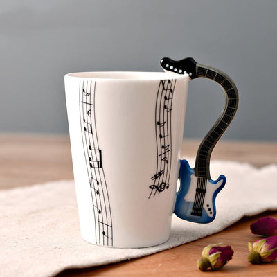 Coffee Cup with Music Notes in the Form of Saxophone Handle Ceramic Porcelain Cup of Tea Milk Method