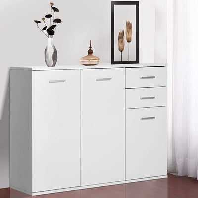 Armadietto Da Ufficio 3 Armadietti 2 Cassetti Legno 106X35X76Cm Bianco