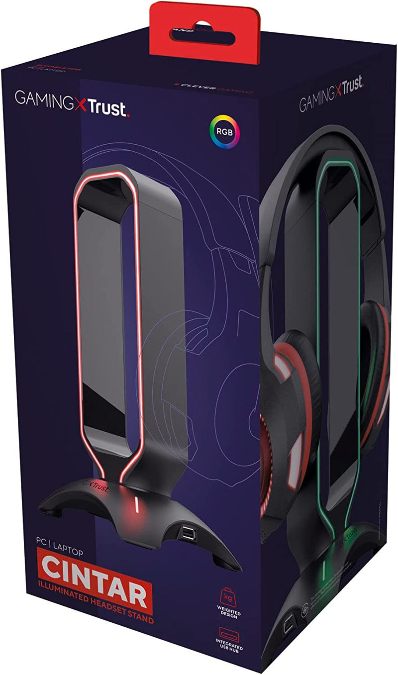 Gaming GXT 265 Cintar Supporto per Cuffie RGB (Due Porte USB, Adattabilità Universale, Bordi Illuminati LED Con RGB Effetto Breathing) Nero