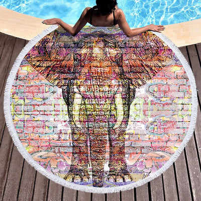 Round Beach Towel with Tassel Digital Printing Microfiber Bath Towel Yoga Mat