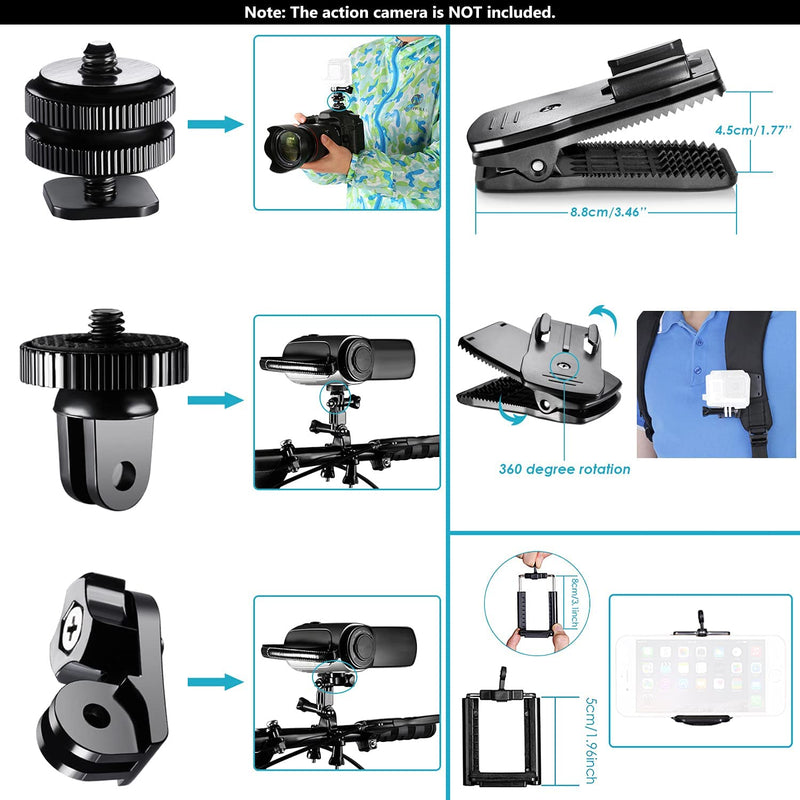 53-In-1 Action Camera Kit Accessori Compatibile Con Gopro Hero 10 9 8 Max 7 6 5 4 Nero Gopro 2018 Session Fusion Argento Bianco Insta360 DJI Action 2 AKASO APEMAN Campark SJCAM Ecc
