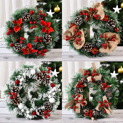 Christmas Artificial Pinecone Red Berries Wreath Front Door Window Decoration