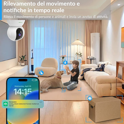 5MP Telecamera Wi-Fi Interno, Telecamera Di Sorveglianza Rotante a 360° Con AI Rilevamento Umano, Audio Bidirezionale, 2.4G, Visione Notturna, Compatibile Con Alexa&Google Assistant, R5