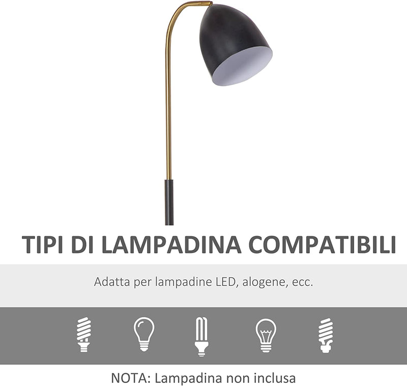 Lampada Da Terra Ad Arco Con Paralume Regolabile, Lampada Da Pavimento Moderna per Lampadine E27 40W, Metallo Nero E Oro, 43X28X160Cm