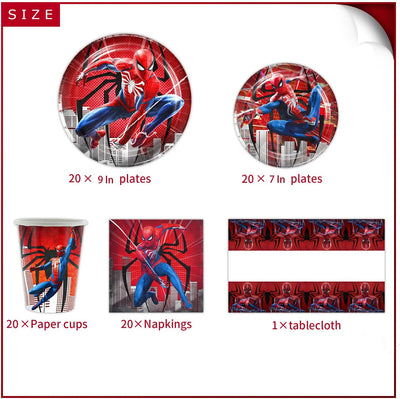 Spiderman - Set Di Piatti Di Carta, 81 Pezzi, Super Eroe, Decorazione Di Compleanno, Bicchieri, Tovaglioli, Tovaglia per 20 Bambini, Compleanno Dei Bambini, Decorazione per Feste