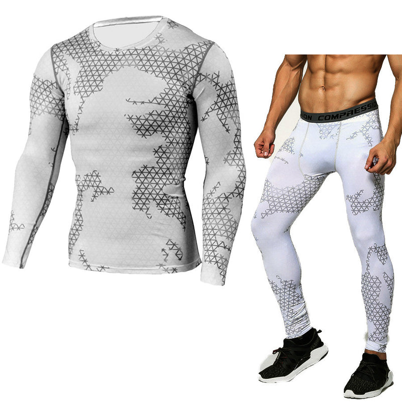 Camouflage Compression Baselayer Set Sports Compression Set Long Sleeve T-Shirt Tights Exercise Clothes Workout Bodysuit Fitness Suits for Men