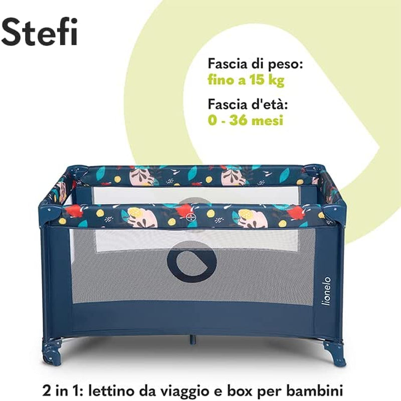 Stefi Lettino Neonato Da Viaggio Pieghevole Con Materasso, Dalla Nascita Fino a 3 Anni, Box Bambini Da Campeggio Con Entrata Laterale, Le Pareti Realizzate in Rete, Borsa, Route