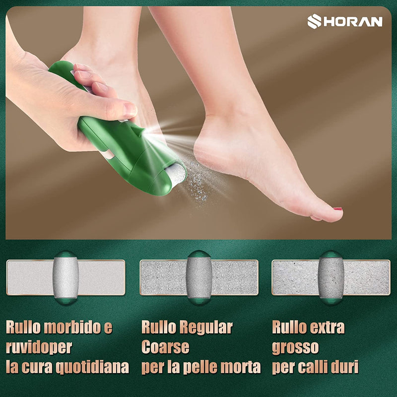 Pedicure Elettrico Professionale Piedi, Rimuovi Duroni E Calli Piedi Rimozione Ricaricabile per Eliminare Gratta Togli Leviga Cura Pelle Morta E Talloni Screpolati, Con 3 Rulli E 2 Lima Piedi