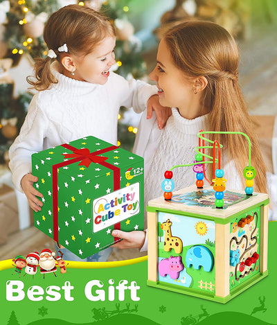 Cubo Di Abilità Motorie in Legno - Giochi Montessori 1 Anno Labirinto Di Perline - Giochi Educativi Gioco Di Smistamento Multiattivita Legno - Natale Compleanno Giochi Regalo Bambini 1 2 3