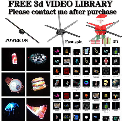 Proiettore Olografico,42Cm Ventola per Ologrammi,  Ologramma 3D Da Display Pubblicitario 3D, 700 Video Libreria E 224 LED per Segnaletica Aziendale, Bar, Casinò, Feste