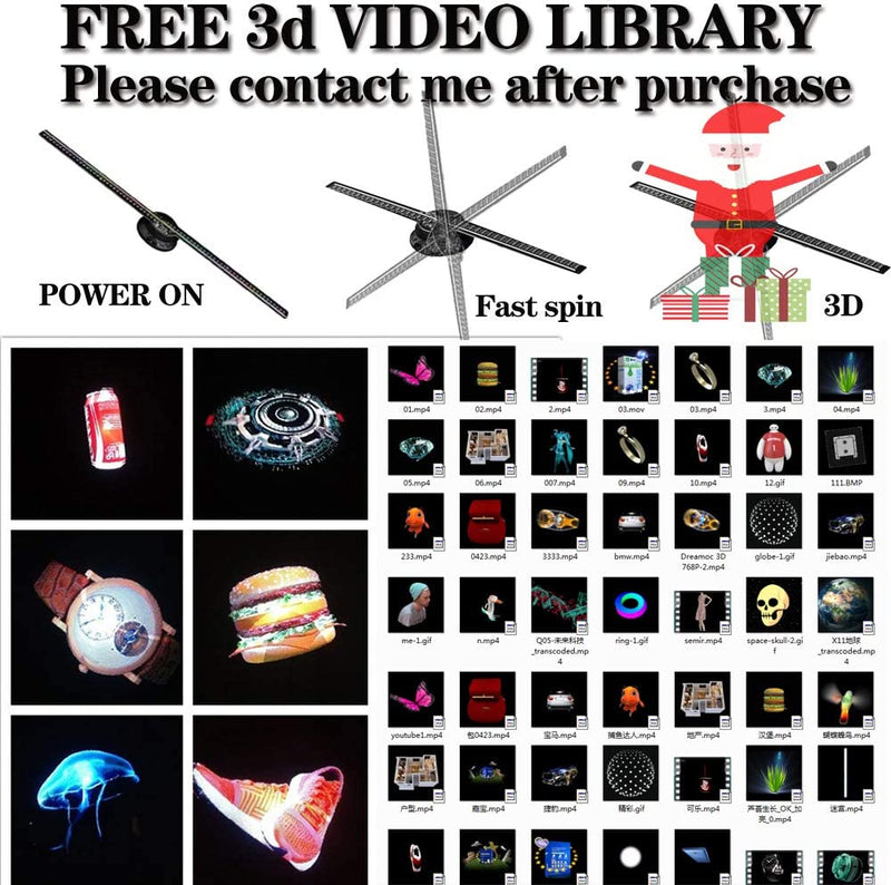 Proiettore Olografico,42Cm Ventola per Ologrammi,  Ologramma 3D Da Display Pubblicitario 3D, 700 Video Libreria E 224 LED per Segnaletica Aziendale, Bar, Casinò, Feste