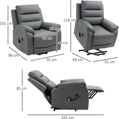 Poltrona Alzapersona Reclinabile Fino a 135° E Imbottita Con 8 Punti Massaggianti, Telecomando E Poggiapiedi, 91X86X101 Cm, Grigio