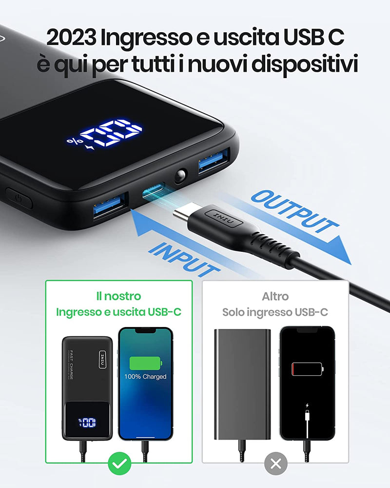 Power Bank, 22.5W Fast Charge Powerbank 10500Mah, Caricatore Portatile PD3.0 QC4.0 (USB C Input&Output) LED Display, Caricabatterie Portatile per Iphone 14 13 12 X Pro Samsung S21 Airpods Ipad.