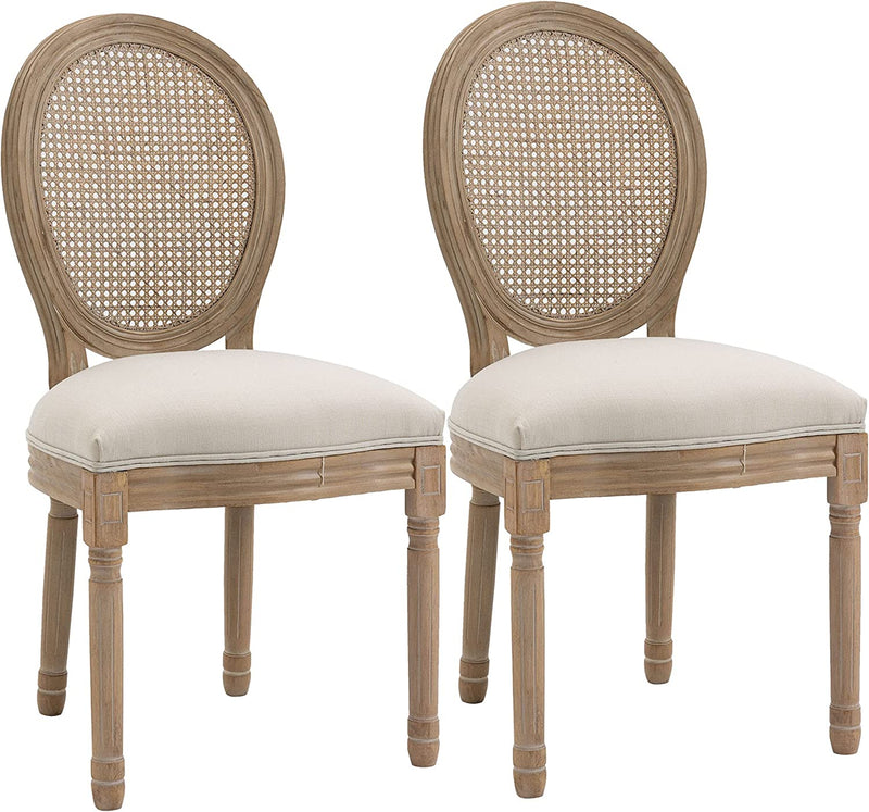 Set 2 Sedie per Soggiorno in Stile Vintage Con Schienale Traforato, in Legno E Tessuto, 49X56X96Cm, Bianco