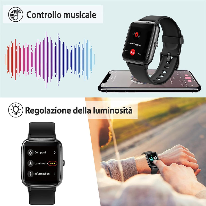 Smartwatch, 5ATM Impermeabile Unisex per Uomo E Donna, Monitoraggio Salute Di Frequenza Cardiaca E Sonno, Notifiche Messaggi Whatsapp, Compatibile Con Android/Ios