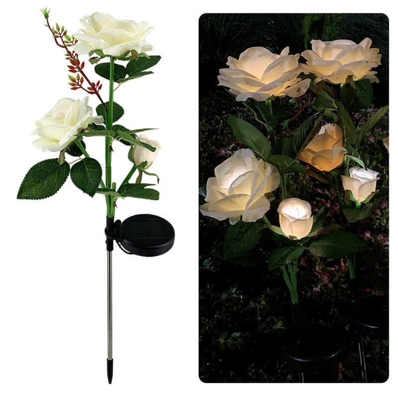 Outdoor Landscape Solar Rose 3-Head Courtyard Garden Ground Plug Lawn Lamp