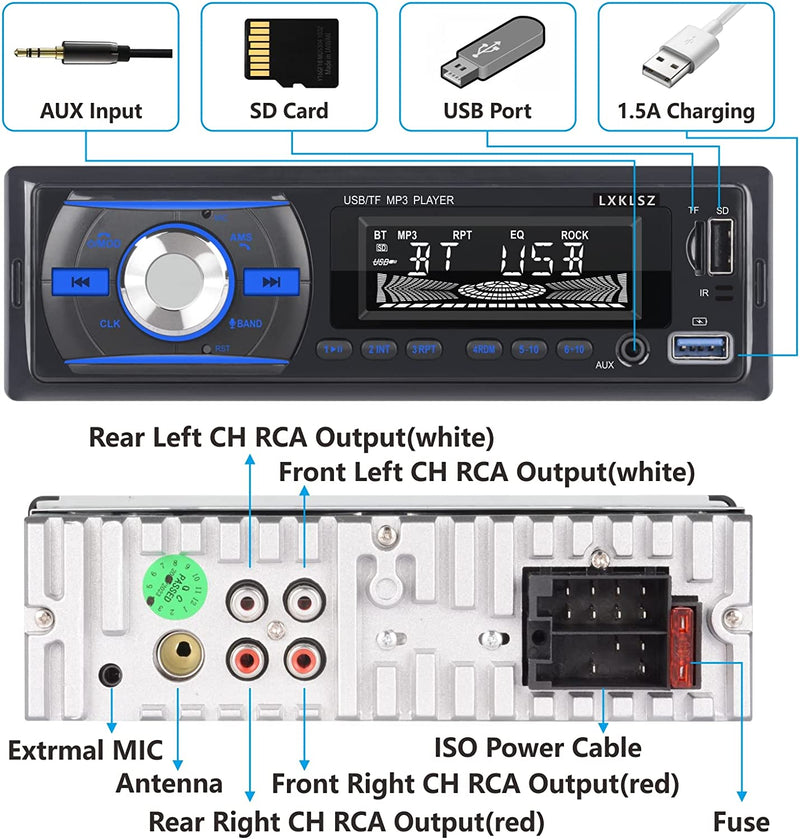 Autoradio Autoradio Ricevitore Radio Audio LCD Singolo Din Con Lettore MP3 Bluetooth Chiamate in Vivavoce Radio AM/FM Ingresso AUX TF/USB Ricarica Rapida