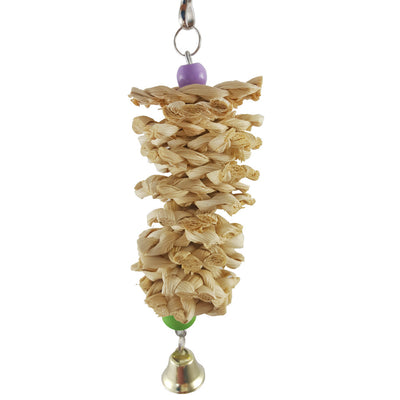 Bird Parrot Toy with Bell Natural Wooden Grass Bite Hanging Cage