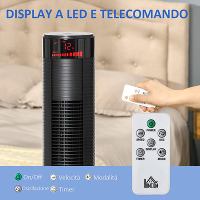 Ventilatore a Torre Con 3 Velocità 4 Modalità, 45W, Timer 12H, Ventilatore a Colonna Con Oscillazione 70°, Pannello LED E Telecomando, Nero