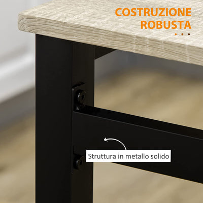 Set Da Pranzo Da 5 Pezzi Con 1 Tavolo Rettangolare 100X63X76.5 Cm E 4 Sedie 45X40X82 Cm, in Acciaio E MDF, Nero E Rovere