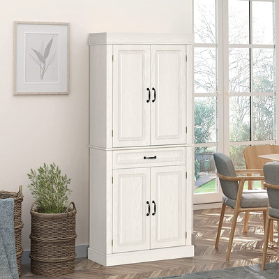 Credenza Cucina Con 2 Armadietti E Cassetto, Mobile Dispensa Stile Coloniale in Legno, 80X35X180Cm Bianco