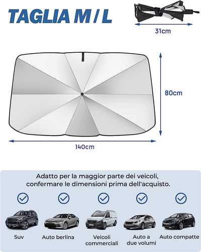 POP-UP Ombrello Parasole Auto Parasole Auto Parabrezza Interno Universale 140Cm Grande per Macchina Media E Grande/Suv/Jeep Parasole Auto Ombrello Parasole Auto Parabrezza Parasole a Ombrello Auto