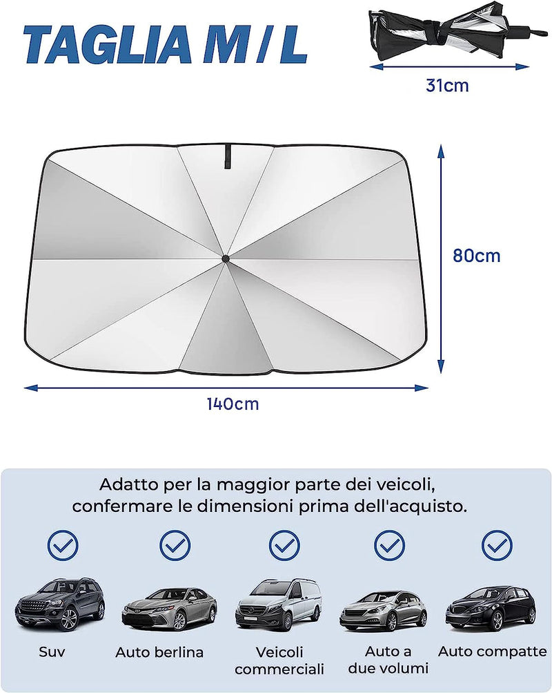 Ombrello Parasole Auto Parasole Auto Parabrezza Interno Parasole Auto Ombrello Parasole Auto Parabrezza Parasole a Ombrello Auto Grande 140X78Cm Copri Parabrezza per Auto Sole