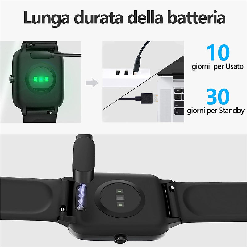 Smartwatch, 5ATM Impermeabile Unisex per Uomo E Donna, Monitoraggio Salute Di Frequenza Cardiaca E Sonno, Notifiche Messaggi Whatsapp, Compatibile Con Android/Ios