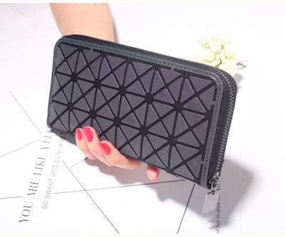 Women Geometry Three Folds Wallets Women Long Wallet Purse Luminous Zipper Ladies Clutch Bag Female Card Holder Carteira