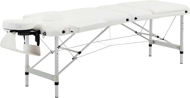 Lettino Massaggi Portatile, Pieghevole E Professionale in Alluminio per Estetista, Terapista, SPA, Bianco, 215X60X61-84Cm