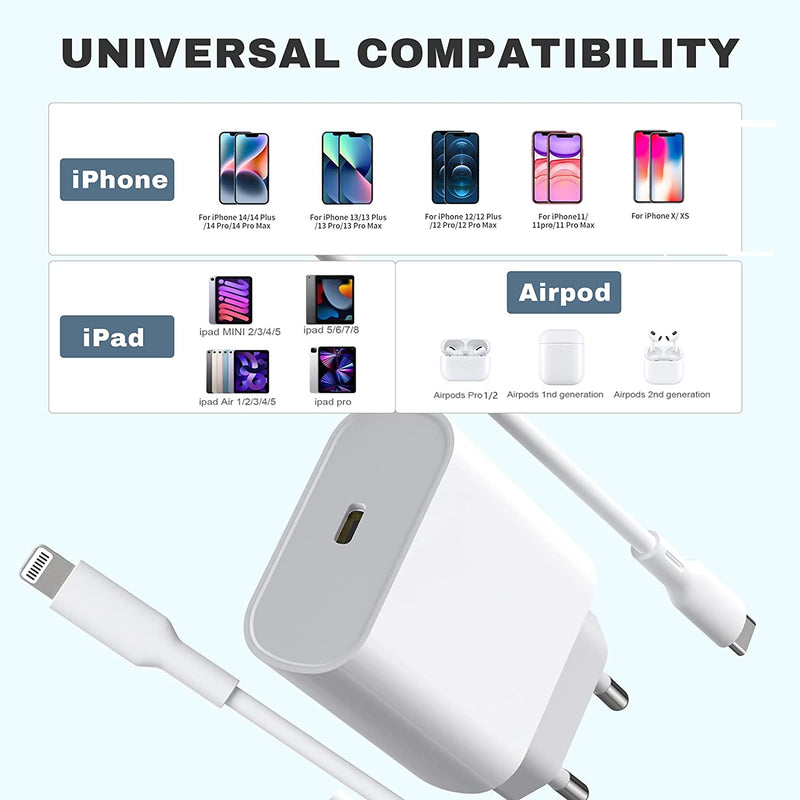 Iphone 14 13 12 11 Caricatore Rapido USB C Caricabatterie Con 2M Cavo per Iphone 14 13 12 11 Pro Max plus X XS Xr, 20W USBC Spina Presa Alimentatore Adattatore Carica Muro Ricarica