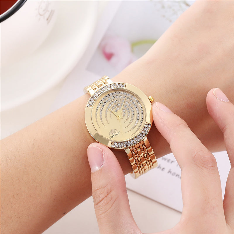 Full Diamond Fashion Alloy Set Creative Dial Steel Band Casual Wrist Watch