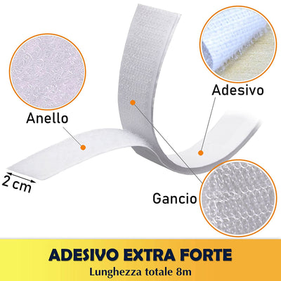 Nastro Adesivo 8M,Strisce Laccio Adesivo [8 M × 2 Cm] Aderenza Forte,Autoadesivo Hook Loop per Portafoto (Bianco)