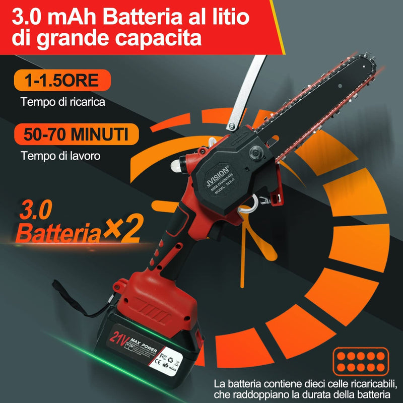 Mini Motosega a Batteria, Motosega Professionale Elettrica, 6 Pollici Mini Motosega a Batteria Da Potatura, Attrezzo Da Giardino per Il Giardinaggio Potatura Albero Taglio Del Legno (Rosso)