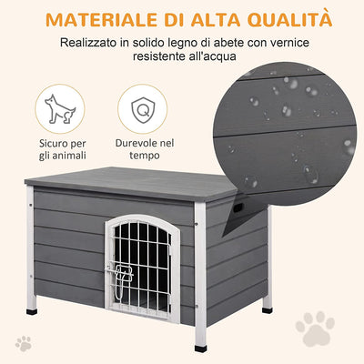 Cuccia per Cani Da Esterno, Casetta per Cani in Legno Impermeabile Con Porta Richiudibile E Rimovibile, 80X55X53.5 Cm, Grigia