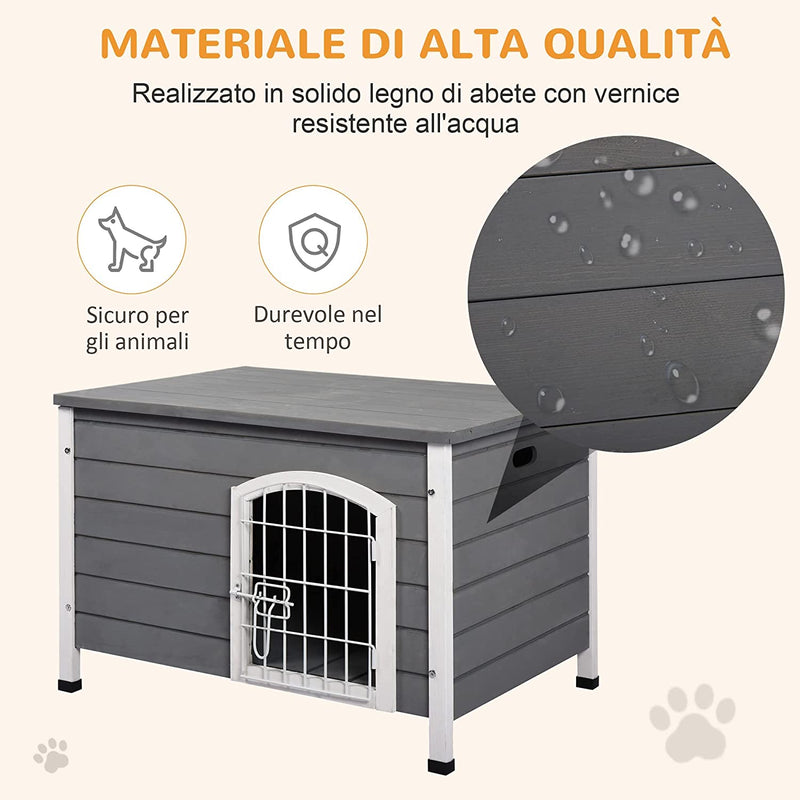 Cuccia per Cani Da Esterno, Casetta per Cani in Legno Impermeabile Con Porta Richiudibile E Rimovibile, 80X55X53.5 Cm, Grigia