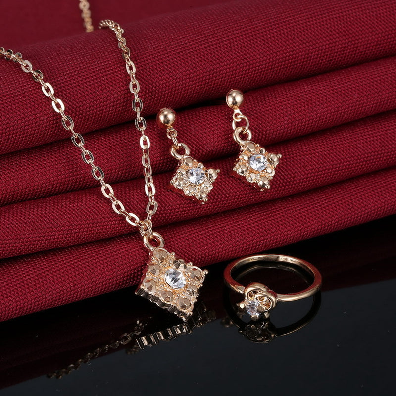 Diamond Necklace, Earring, Ring, Lady Jewelry, Square Bridal Jewelry Set Wholesale